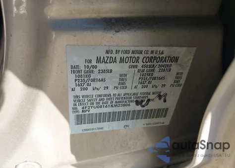 2001 Mazda Tribute Es V6/Lx V6 from USA, damaged, VIN 4F2YU08161KM23806